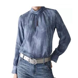 White House Black Market Long Sleeve Mock Neck Keyhole Blouse Women's 12 P‎